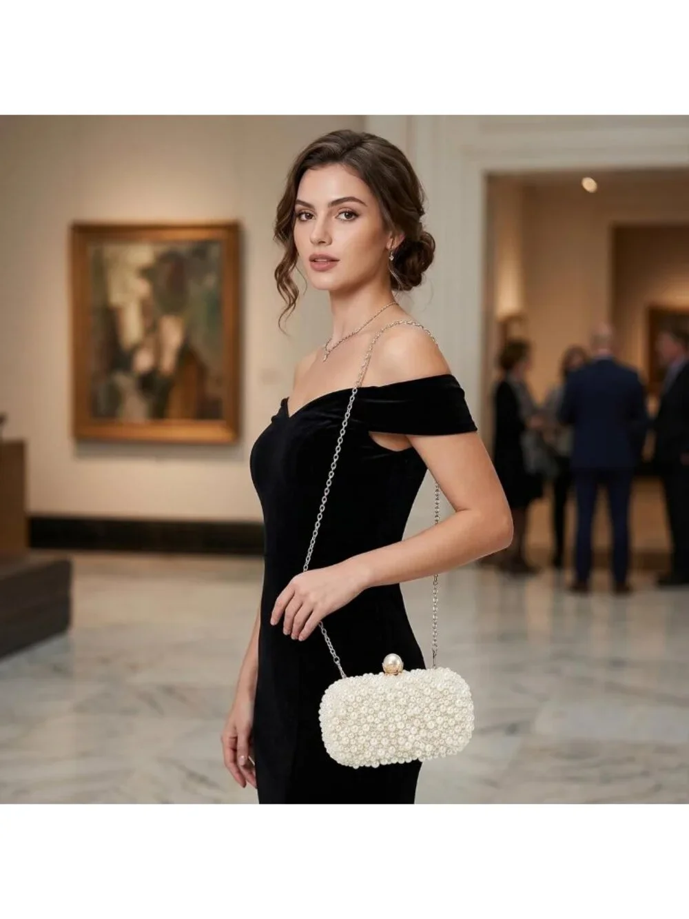 Elegant Pearl Beaded Evening Clutch Handbag for Wedding, Bridal Party, Prom